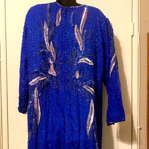 S & N Fashions - Royal Blue Beaded & Sequence Elegant Dress - XL/1X - $50